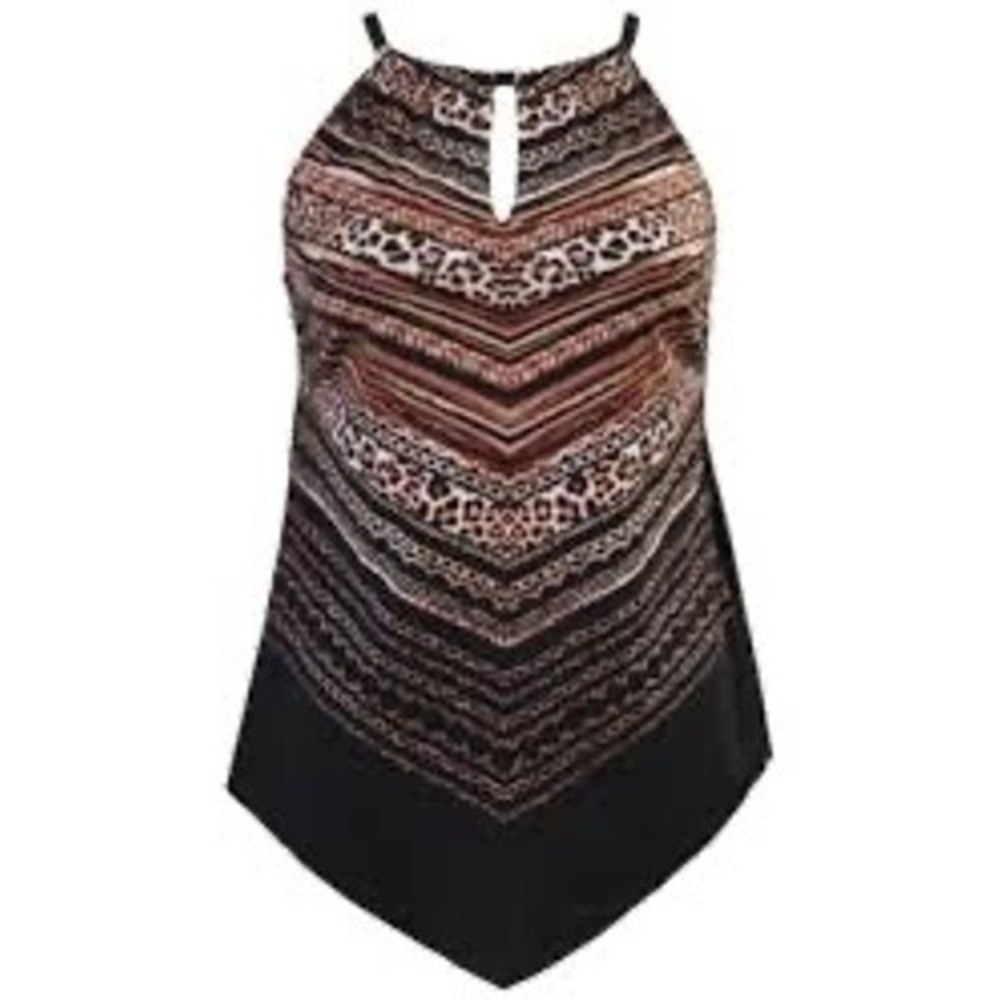 Miraclesuit Kiara peephole tankini top high neck black gold women's size‎ 12